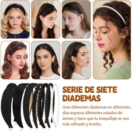 13Pcs Diadema para Mujer y Accesorios de Pinzas para El Cabello Elegante Diadema Antideslizante Bandas de Moda para la Cabeza para Mujer Lindo y Divertido,Set de Diademas Kawaii Multiestilo (Negro)