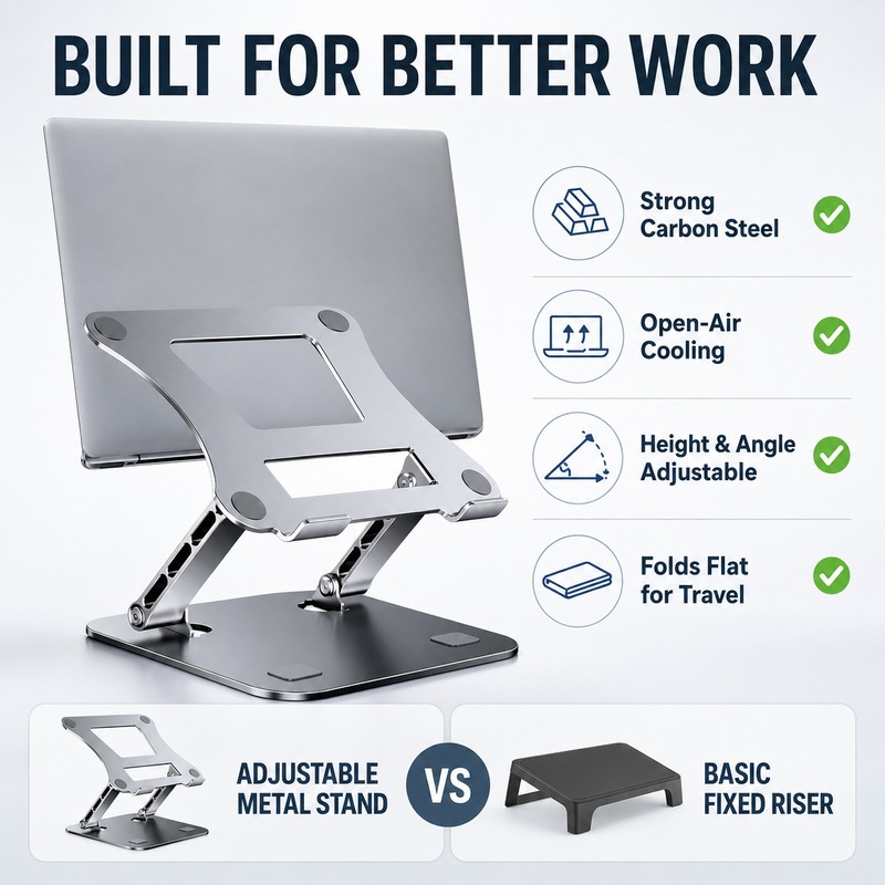 Adjustable Carbon Steel Laptop Stand, Foldable Cooling Holder for Laptops