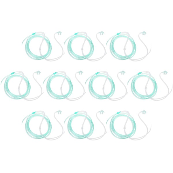 Dealmed Adult Standard Nasal Cannula – Straight with 7 ft (2.1m), Soft Green, Cannula Nasal Tubing for Oxygen, Highly Visible, Kink Resistant, Lightweight Tubing (10 Pack)