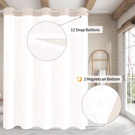 MitoVilla Pink Long Shower Curtain 72 x 80, No Hooks Needed 80 inch Long Heavyweight Waffle Fabric Shower Curtain Set with Snap-in Liner for Hotel Grade Spa-Like Bathroom Decor, Blush Pink