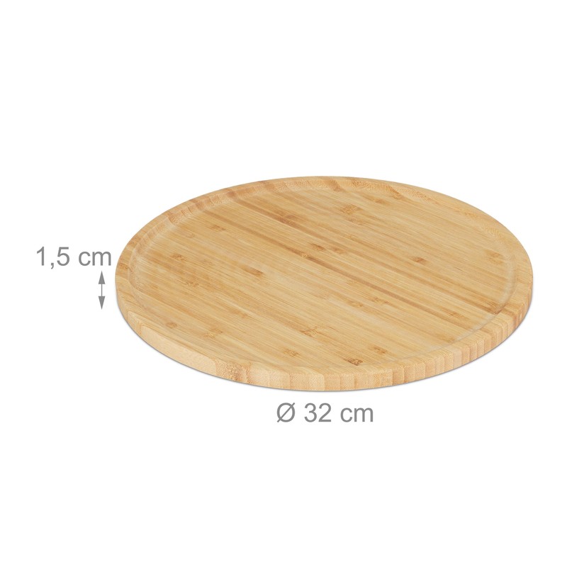 Relaxdays Pizza Plate, Natural Bamboo, Diameter 32 cm, Serving Board