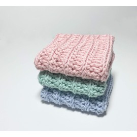 Handmade Crochet Washcloths, 100% soft cotton washcloths, set of 3, Dish Towels, Dish cloths, Baby washcloths, Light Pink, Light Blue and Mint Cotton Washcloths