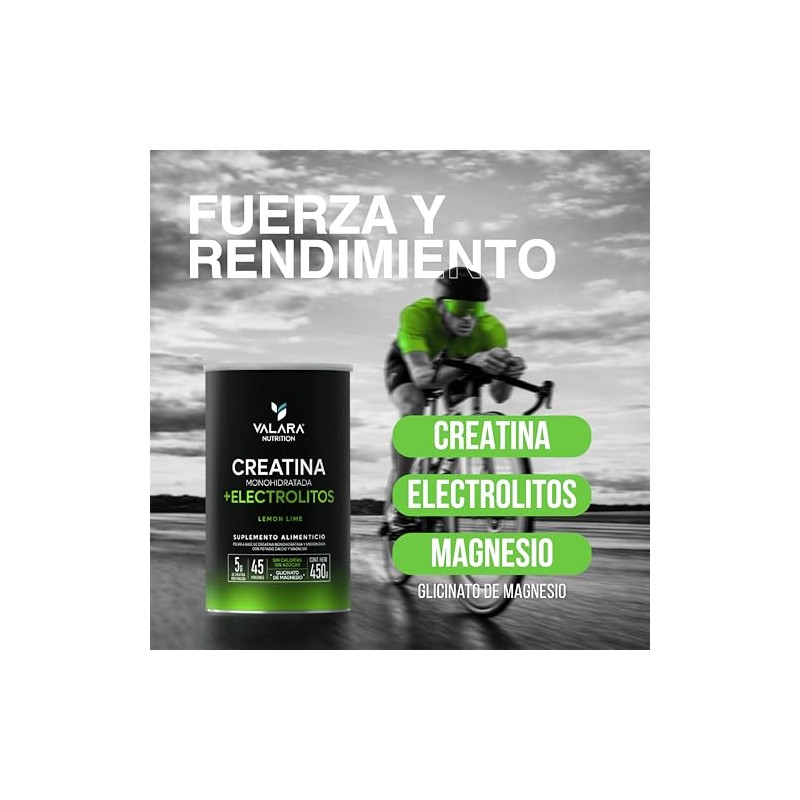 VALARA Creatina Monohidratada Adicionado Con Electrolitos En Polvo Limón