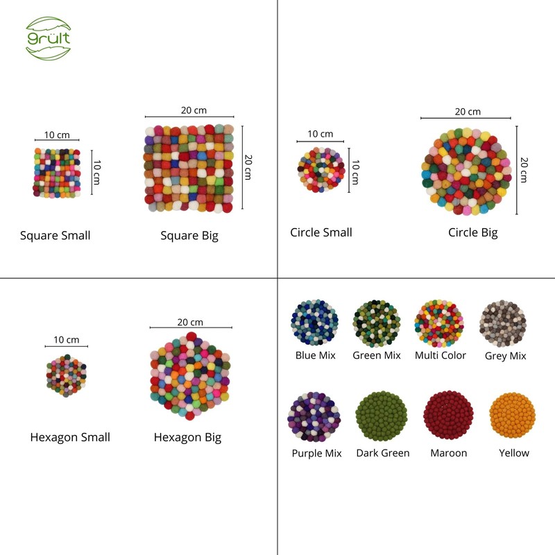 Grült Home Coasters - Felt Coasters for Cups, Pots, Pans