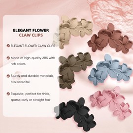 6 Pack Flower Hair Claw Clip for Women, Non-slip Flower Hair Claws, Strong Hold Girls Claw Clip for Medium Thick, Colorful Eggplant Styling Accessories Jaw Clips for Straight Curly Wavy