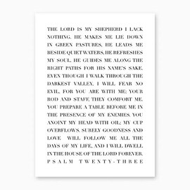 The Lord Is My Shepherd, I Lack Nothing Psalm 23 Print, Unframed