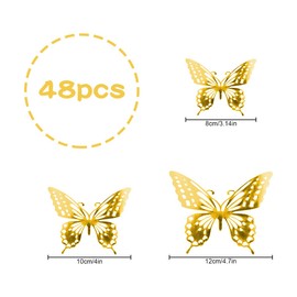 48PCS 3D Butterfly Wall Stickers Jagowa Home Decorations Gold Glitter 3D Butterfly DIY Décor Wall Decals for Bedroom Party Wedding
