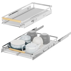 iPEGTOP 2 Pack Pull Out Cabinet Drawer Shelf Organizer, Extendable Sliding Slide Out Pantry Shelves Storage Heavy Duty for Kitchen Cabinets Under Sink, Adjustable Width 12.3~18.1" W x 22.5" D