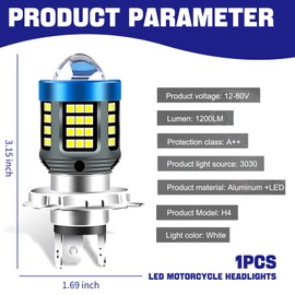 ijuicy H4 Led Bulb, 1200LM 6000K 3030 Chips Hi/Low Beam H4 Bulb with Lens, IP68 Waterproof Super Bright Front Lighting Bulb, Universal for Most Cars Motorcycles (White)