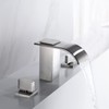 Waterfall Widespread Bathroom Faucet Brushed Nickel, 3 Hole 8 Inch