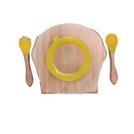 Baby & Toddler Bamboo Suction Plate Set for Feeding and Weaning - Yellow Owl Design by Bamboo Gift Company