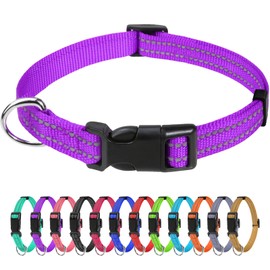 TagME Reflective Nylon Dog Collars, Adjustable Classic Pet Collar with Quick Release Buckle for Puppy, Purple, 3/8" Width