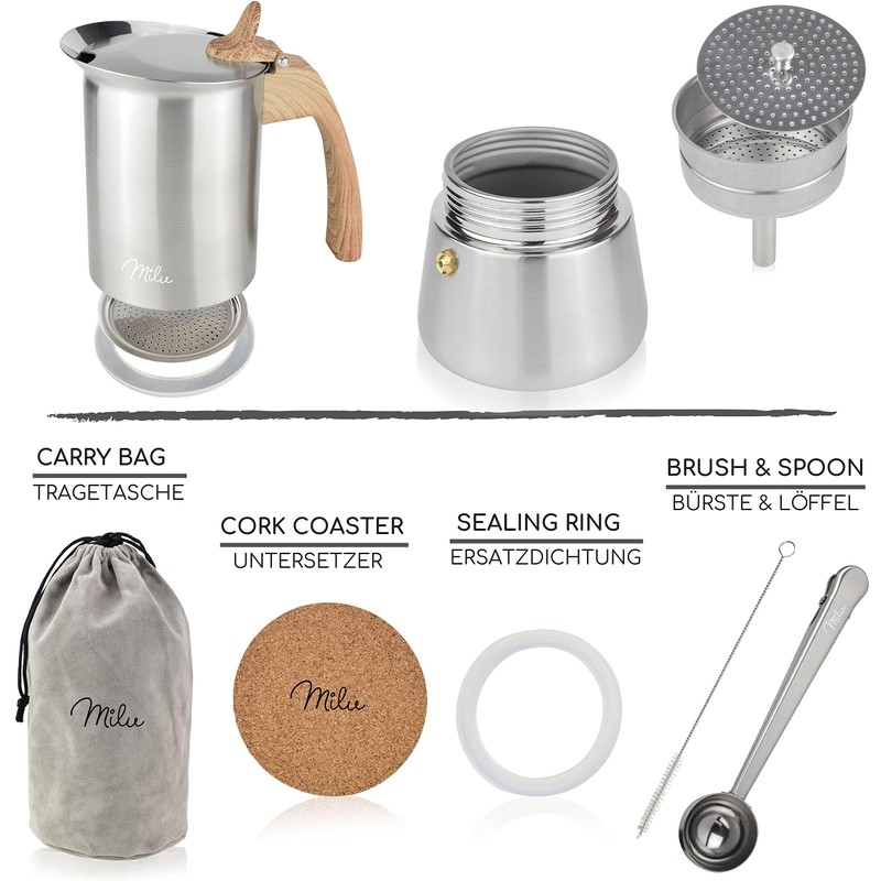 Milu Espresso Maker Suitable for Induction | 2, 4, 6,
