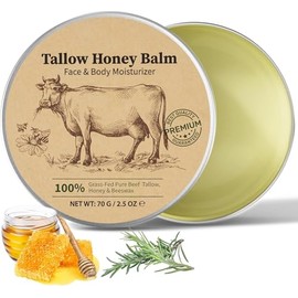 Sarga de ternera para la piel (2.5 onzas), bálsamo de ternera y bálsamo de miel, 100% crema hidratante de sarga alimentada con hierba con cera de abejas y miel, crema facial y corporal para