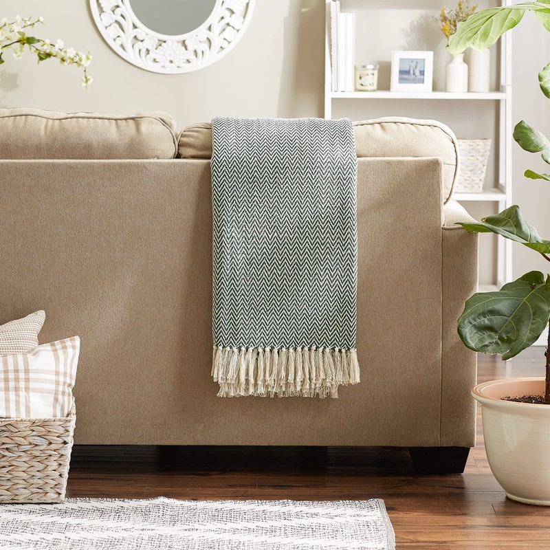 DII Chevron Throw Collection Handloomed Cotton, 50x60, Hunter Green