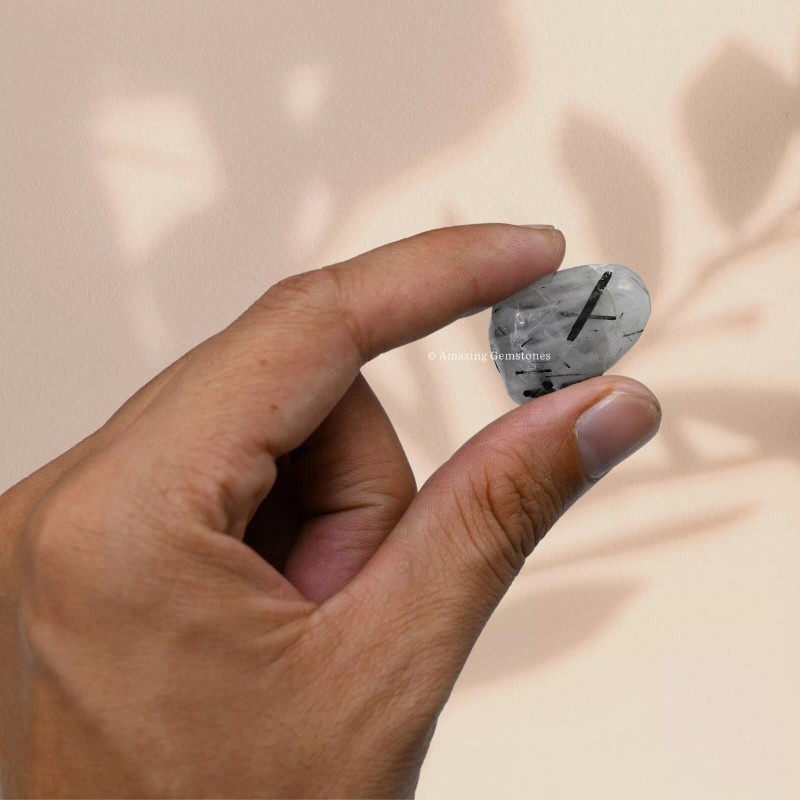 Black Rutilated Quartz Crystal Tumbled Stone Polished Rock DIY Crystal