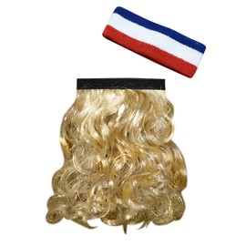 HandinHandCreations The Blonde Magic Mullet Wig with USA Headband Attaches to any Headwear Hillbilly Redneck Costume - One Size Fits All - Cotton