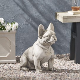 Christopher Knight Home Susan Outdoor French Bulldog Garden Statue, Rustic White and Green
