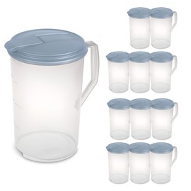 Sterilite 12 Pack 1 Gal Round Pitcher, Drink Dispenser Jug, Flip Tab Lid, Washed Blue
