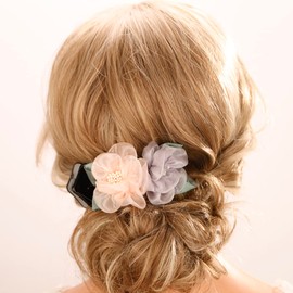 Aimimier Big Flower Hair Clip for Women Alligator Duck Billed Curved Hair Barrettes Elegant Bridal Hairpiece Prom Party Hair Accessories(Champagne-Gray)