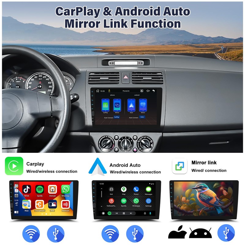 UNITOPSCI 9 Inch Single Din Wireless Apple CarPlay Android Auto