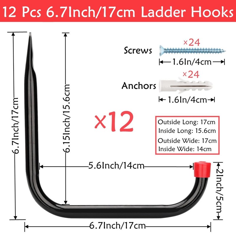 Moundnaik Garage Storage Hooks, Ladder Hooks, Heavy Duty Hooks, 17cm
