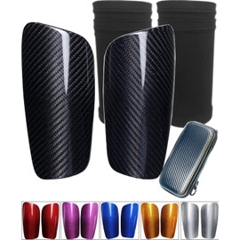 Espinilleras de fútbol de fibra de carbono, con mangas y bolsa, acolchado grande, almohadilla de espinillera dura para niños, jóvenes, adultos, hombres, delgado, superligero, carbono genuino, protección contra lesiones (negro + mangas, pequeño)