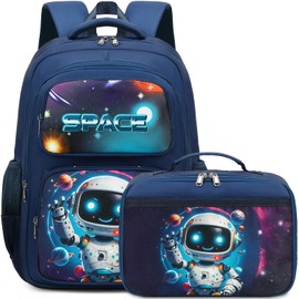 DSIUE Kids Backpack for Boys, Robot Boys Backpack for Kids Children Elementary School Bookbag with Lunch Box