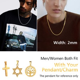 PROSTEEL Round Snake Chain for Men and Women - Stainless Steel/18 Carat Gold-Plated 2 mm Thin Necklace 41/46/51/55/61/66/71/76 cm Snack Chain Necklace Accessory for Pendant, Stainless Steel, No