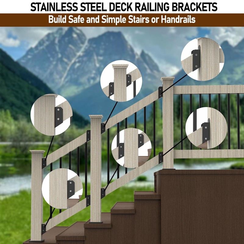 Prriszo 8 Pcs Deck Railing Bracket, 201 Stainless Steel 2