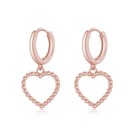 SLUYNZ Sterling Silver 1CM Heart Hoop Earrings for Women Teens Love Heart Small Hoop Earrings Huggie Heart Drop (C-Rose Gold)