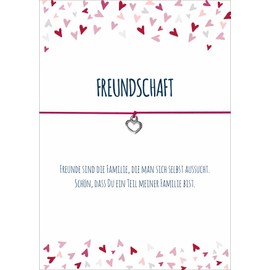 Glücksschmiedin - Friendship Bracelet in Pink with Silver Heart Pendant & Saying Card, Metal