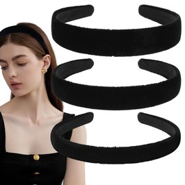 3PCS Headbands for Women, Black Velvet Soft Headband Solid Wide Padding Headband Simple Hair Hoop Vintage Elastic Band No Slip Hairband Hair Accessories Fashion Headbands for Women Girls