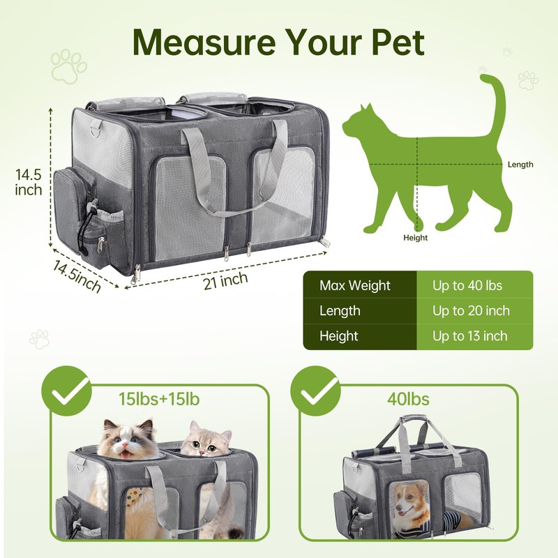 TOYSBOOM Cat Carrier for 2 Cats - Double Pet Carrier