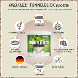 ProFuel Pre-Workout-Booster3 GRNER APFEL 440g - unglaublich lecker - TUNNELBLICK Trainingsbooster3 mit Citrullin, Arginin, Taurin, Koffein, Guarana und Magnesium - optimal hochdosiert - 100% vegan