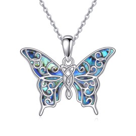 URONE Butterfly Necklace Sterling Silver Butterfly Abalone Shell Pendant Necklace Butterfly Animal Jewellery Gifts for Women