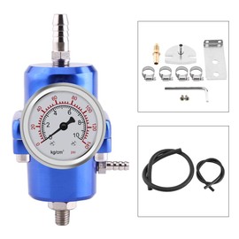 Fuel Pressure Regulator Kit,Regulador De Presion De Gasolina,FPR ajustable Kit de regulador de presión de de aleación de aluminio con manguera de calibre 0 140psi(Azul)