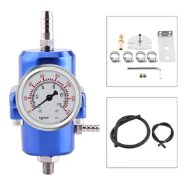 Fuel Pressure Regulator Kit,Regulador De Presion De Gasolina,FPR ajustable Kit de regulador de presión de de aleación de aluminio con manguera de calibre 0 140psi(Azul)