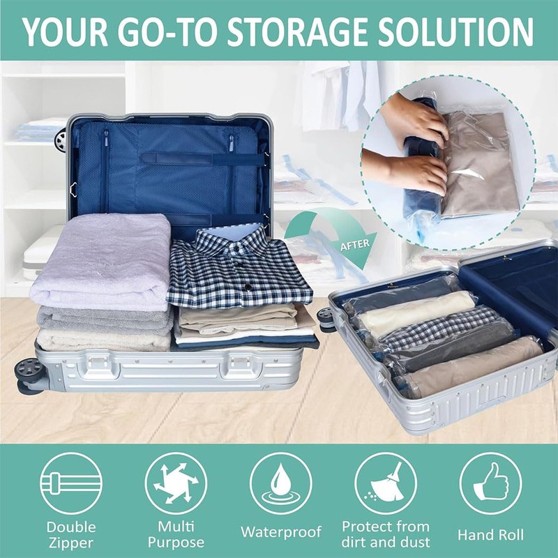 iDopick 8 Pack Compression Bags for Travel,Cream Roll Up Space