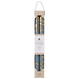 Northern Lights Candles - Premium Decorative Tapers - 12" 2PK - Prairie Blue w/Gold - 73310