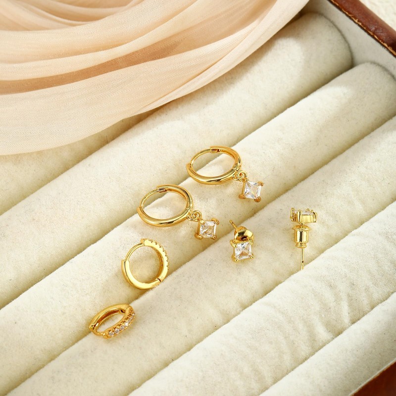 Gold Hoop Earrings for Women Stacks - Dainty Gold Plated