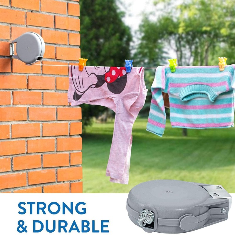 HOMESHOPA 15 Metre Retractable Washing Line, Portable Heavy Duty Wall
