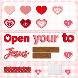 CY2SIDE 99pcs Open Your Heart to Jesus Cutouts for Bulletin Board Set Valentine’s Day Foldable Cross Name Tags Christian Sunday School Church Theme Trim Border Religious Classroom Activities Project