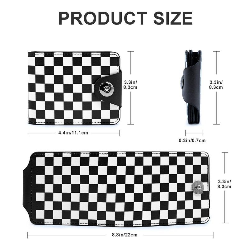 Tezmd Black and White Checkered Small Wallet Leather Slim Bifold