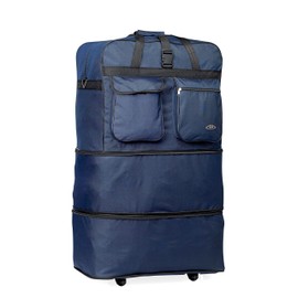 Pod 30" / 36" / 40" Expandable Rolling Wheeled Duffle bag Spinner Luggage suitcase (Navy Blue, 30-inch)
