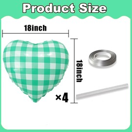 4pcs 18inch Green Heart Checked Balloons Heart Balloons Check Aluminum Foil Balloons Striped Plaid Heart Foil Balloons Love Theme Birthday Wedding Baby Shower Versatile Party Decoration