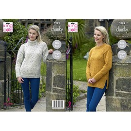 King Cole 5289 Knitting Pattern Womens Round and Funnel Neck Sweaters in Chunky Tweed