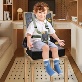 Booster Seat Chair, Child Buckle, 5-Point Belt, Seat Cushion, Children's Chair Raiser, Removable, with Non-Slip Base, Adjustable Safety Buckle for Kitchen, Restaurant