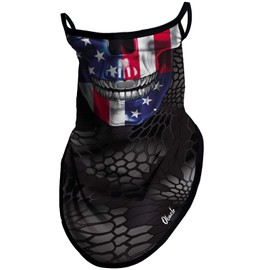 Obacle Bandana Face Mask with Ear Loops Neck Gaiter Face Mask Scarf Face Cover for Men Women (Skull Face Flag Blue Red)