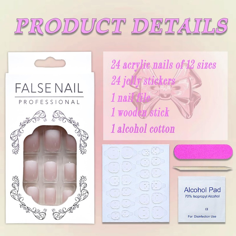 Press on Nails Short Square MABKJLF Pink Fake Nails Gradient